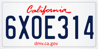 CA license plate 6XOE314