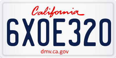 CA license plate 6XOE320