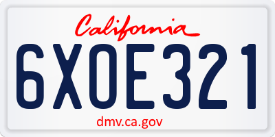 CA license plate 6XOE321