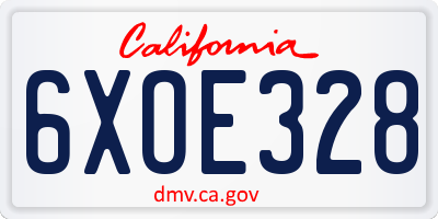 CA license plate 6XOE328