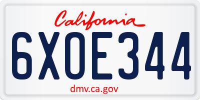 CA license plate 6XOE344