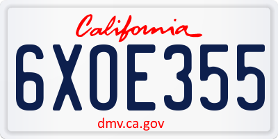 CA license plate 6XOE355