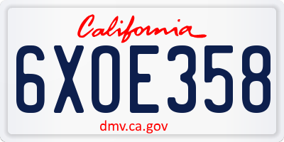 CA license plate 6XOE358