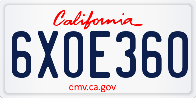 CA license plate 6XOE360