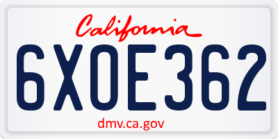 CA license plate 6XOE362