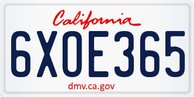 CA license plate 6XOE365