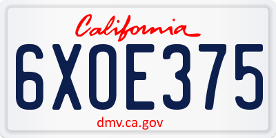 CA license plate 6XOE375
