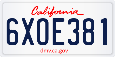 CA license plate 6XOE381
