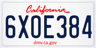 CA license plate 6XOE384