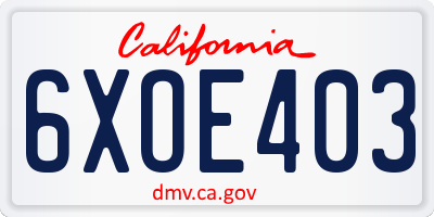 CA license plate 6XOE403