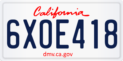 CA license plate 6XOE418