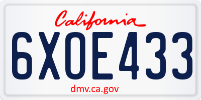 CA license plate 6XOE433