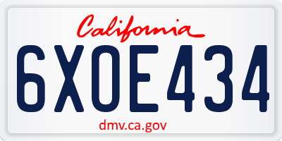 CA license plate 6XOE434