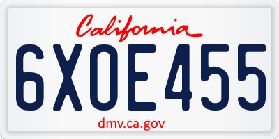 CA license plate 6XOE455