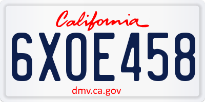 CA license plate 6XOE458