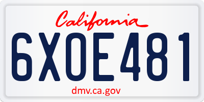 CA license plate 6XOE481