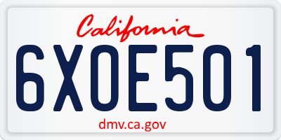 CA license plate 6XOE501