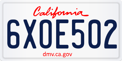 CA license plate 6XOE502