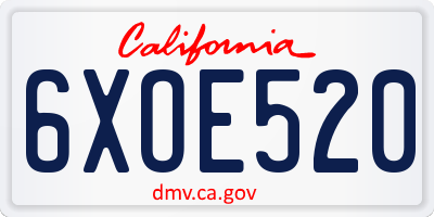 CA license plate 6XOE520