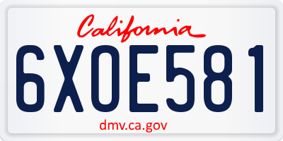 CA license plate 6XOE581