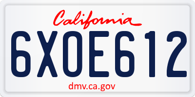 CA license plate 6XOE612