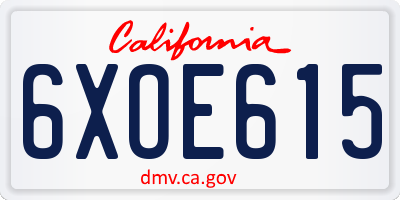 CA license plate 6XOE615
