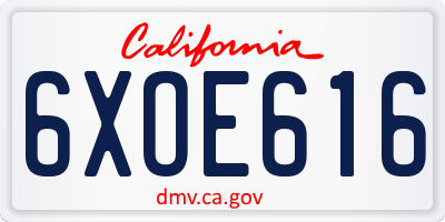 CA license plate 6XOE616