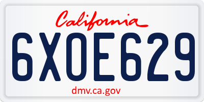 CA license plate 6XOE629