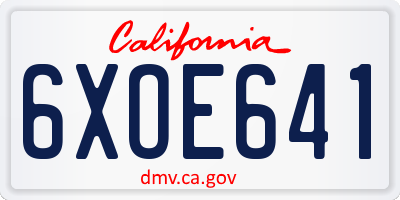 CA license plate 6XOE641