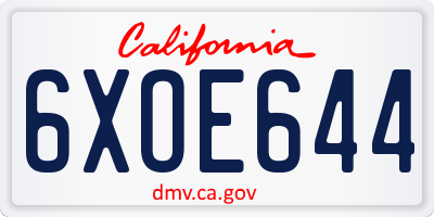 CA license plate 6XOE644