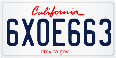 CA license plate 6XOE663