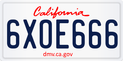 CA license plate 6XOE666