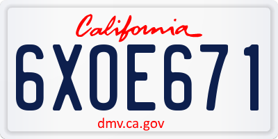 CA license plate 6XOE671
