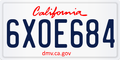 CA license plate 6XOE684