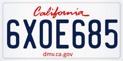 CA license plate 6XOE685