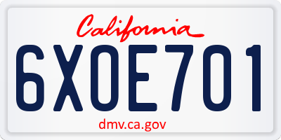 CA license plate 6XOE701