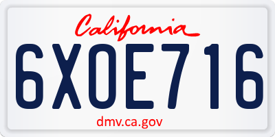CA license plate 6XOE716