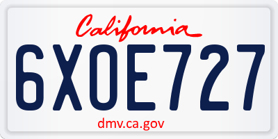 CA license plate 6XOE727