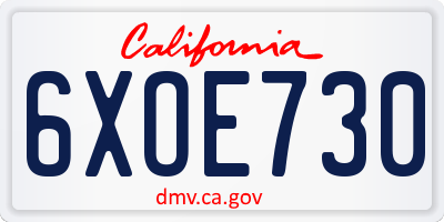 CA license plate 6XOE730