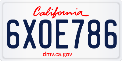 CA license plate 6XOE786