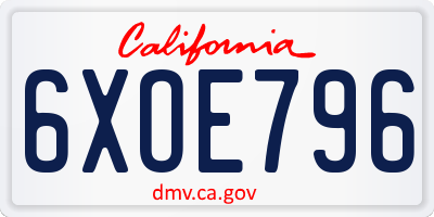 CA license plate 6XOE796