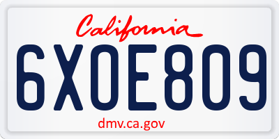 CA license plate 6XOE809