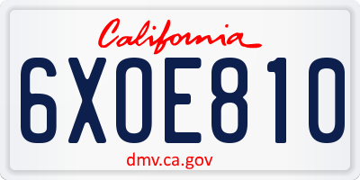 CA license plate 6XOE810