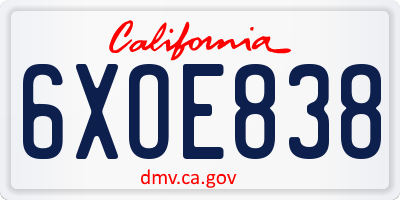CA license plate 6XOE838