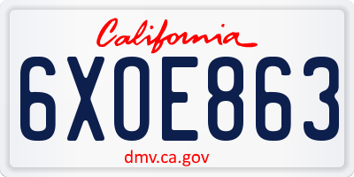 CA license plate 6XOE863
