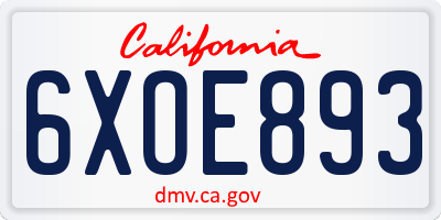 CA license plate 6XOE893