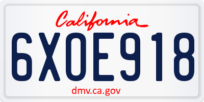 CA license plate 6XOE918