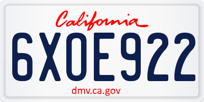 CA license plate 6XOE922