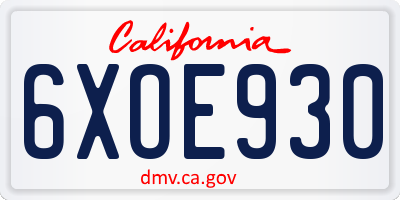 CA license plate 6XOE930