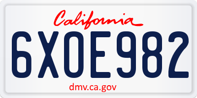 CA license plate 6XOE982